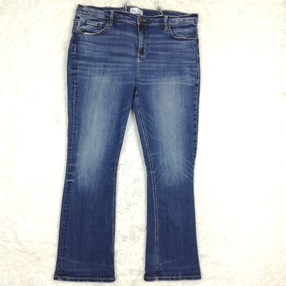 BKE Womens Jeans Payton Boot Cut Blue Denim Mid Rise Whiskering Long 38L